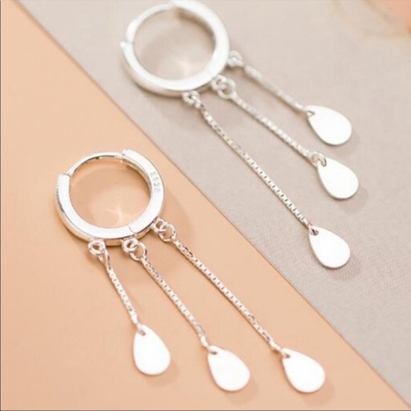 DROP HOOP 925 STERLING SILVER CHAIN EARRINGS, NICE EARRINGS, CUTE EARRINGS - Picture 2 of 6